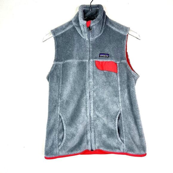 Patagonia Women's Re-Tool Vest Zip Up Fleece Gray Pink Pockets Fuzzy MEDIUM - Picture 1 of 6